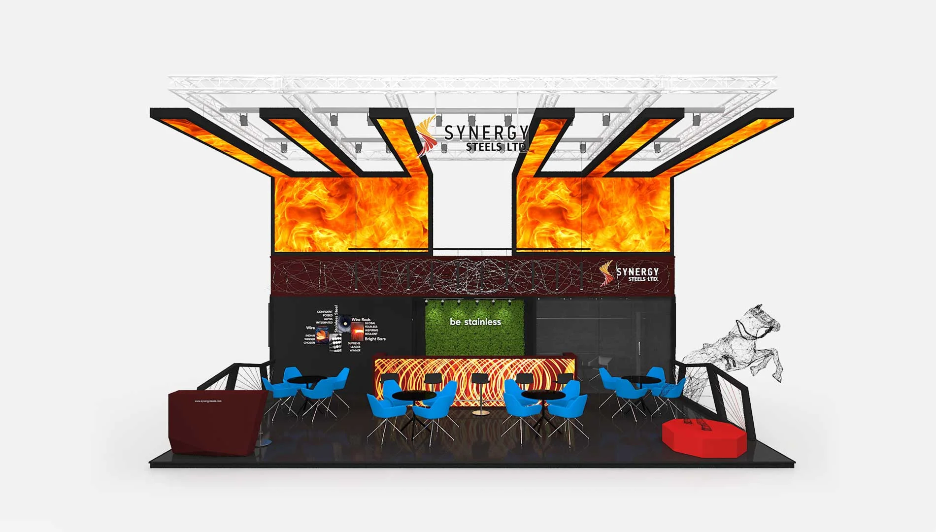 Synergy Steels - exhibition stand design Synergy Steels - exhibition stand design setup with engaging displays and branding elements